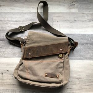 AUGUR Messenger Bag, Canvas With Leather Trim, Adjustable Strap